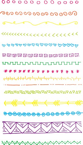 Colorful Doodle Lines & Borders Vector Image