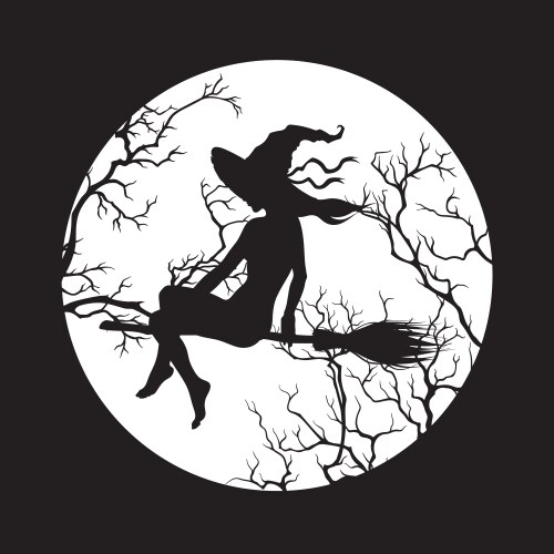 silhouette beautiful witch girl on a broom vector image