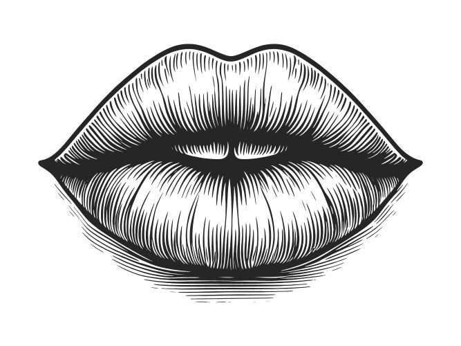 Sensual lips engraving sketch vector image