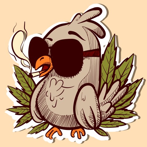 A cartoon pigeon with marijuana Vector Image
