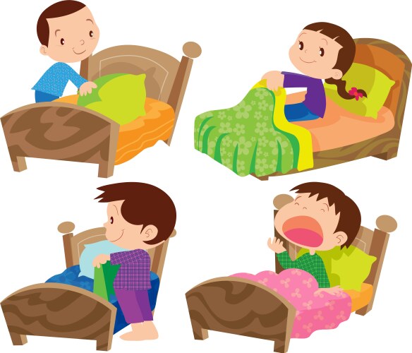 Boy sleeping in bed collection Royalty Free Vector Image