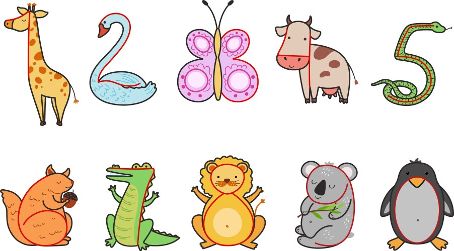 draw animal from digit learn to count write vector image