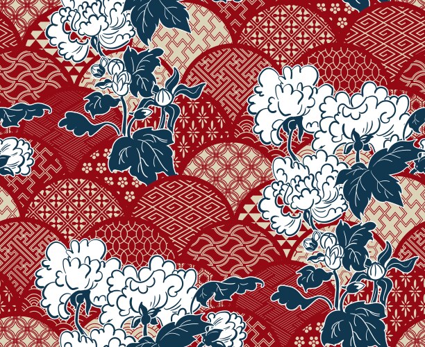 Chrisantemum flower traditional kimono pattern Vector Image
