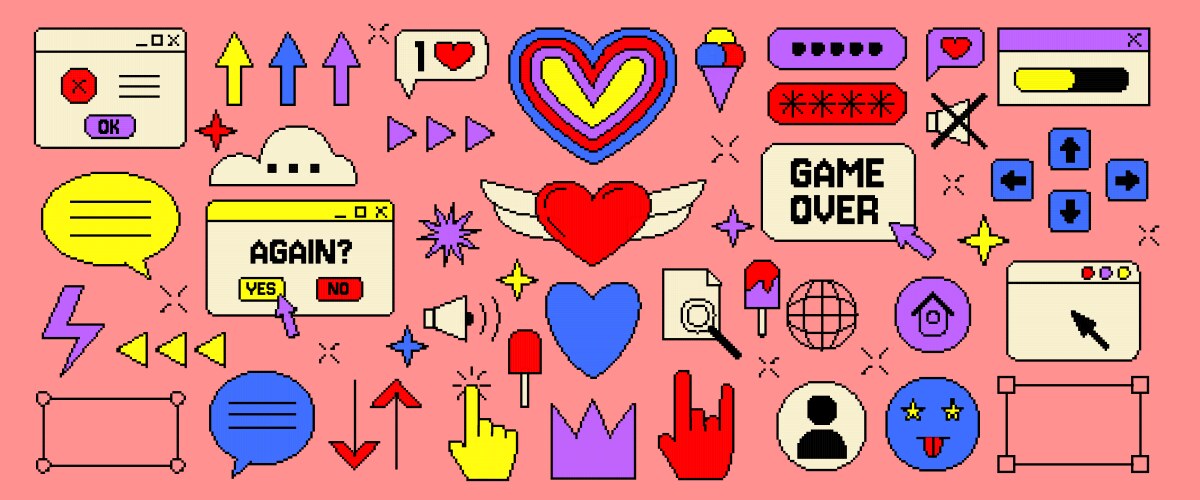 Bit icon game pixel element technology arrow vector image