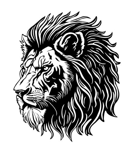 Lion Head Ink Sketch - Black & White Vector Image