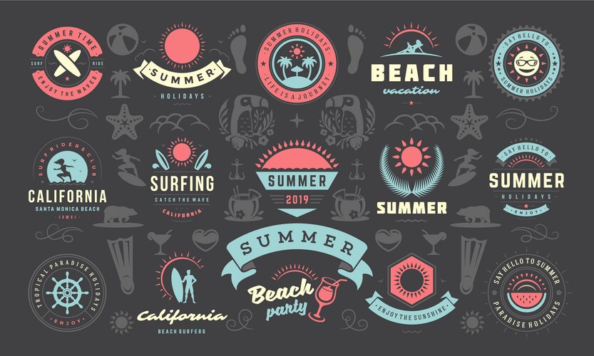 summer holiday labels and badges design set retro vector image