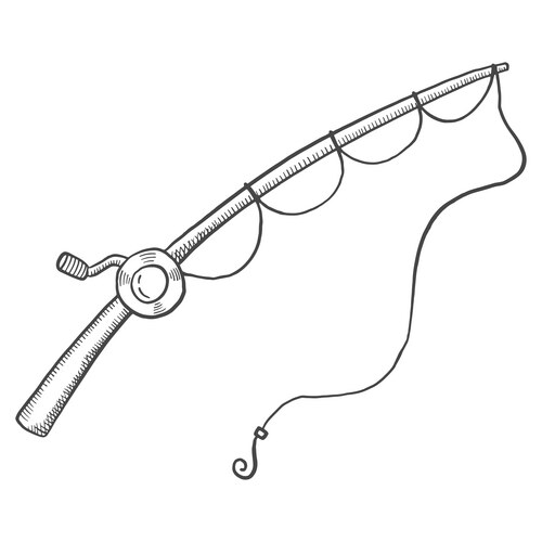 Fishing rod line isolated doodle hand drawn Vector Image