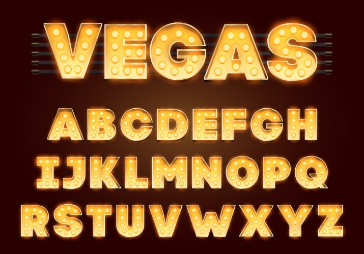 font with lamps gold light bulb broadway style vector