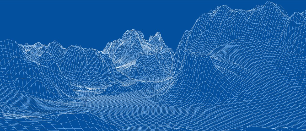 Abstract 3d wire-frame landscape blueprint style vector image