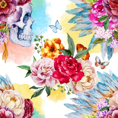 Watercolor Ethnic Skull Pattern Vector Image