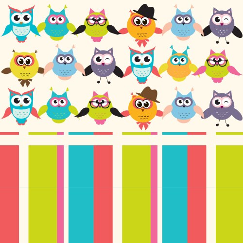 Patchwork background with birds and owls Vector Image