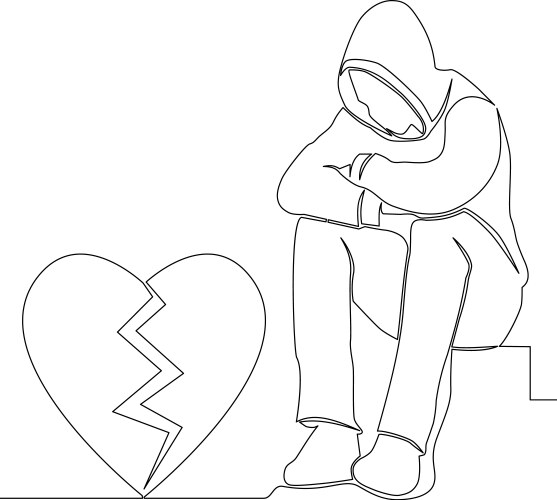 Continuous line drawing man with a broken heart Vector Image