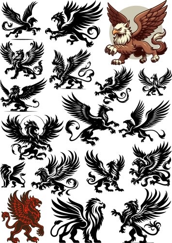 Set a griffin griffon or gryphon holding snake Vector Image