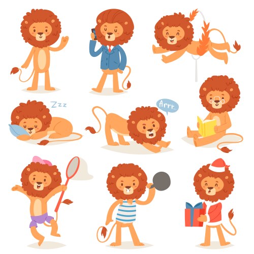 Cute Cartoon Lions and Cubs Vector Image