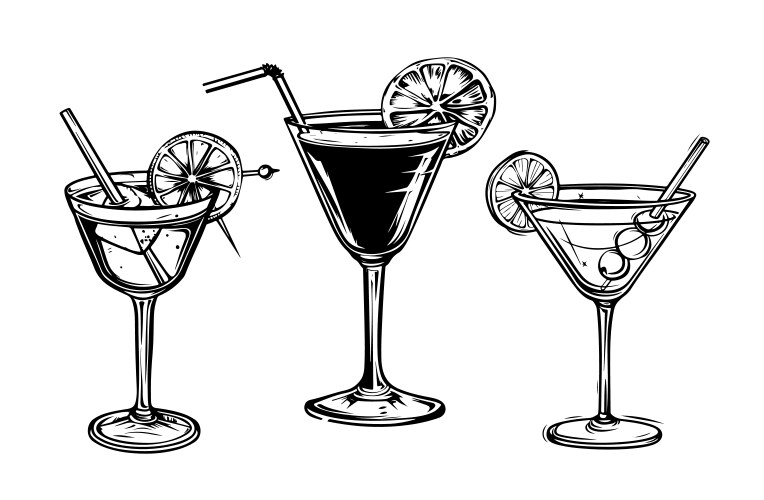 Coctails set hand drawn martini Vector Image