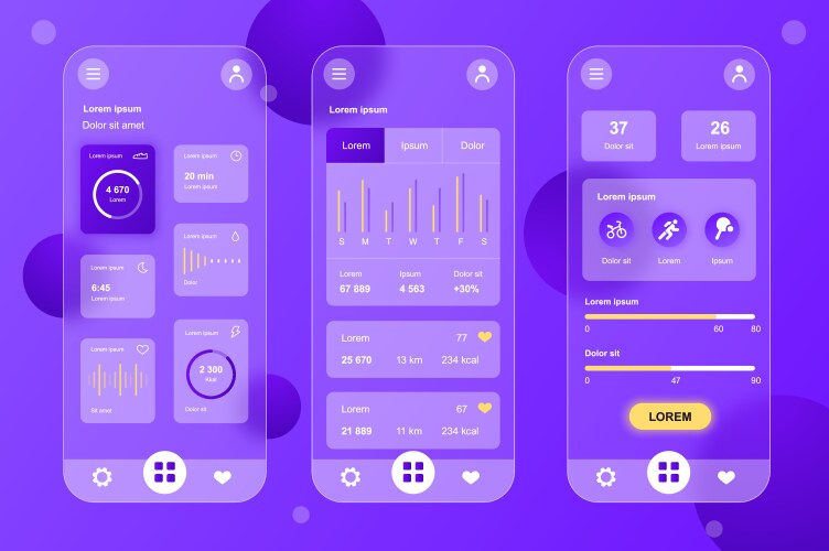 Health tracking neumorphic elements kit for mobile vector image