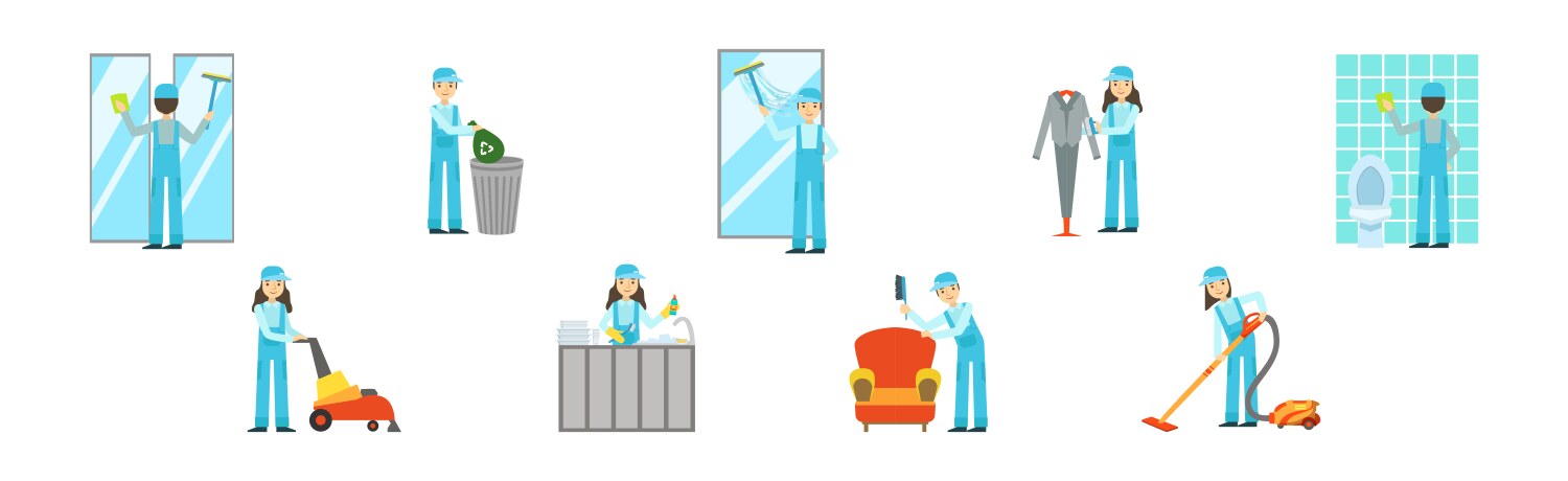 cleaning service with professional man and woman vector image vector image