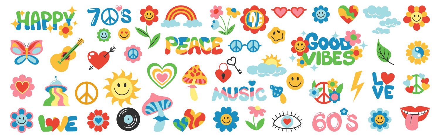 Psychedelic 70s Stickers Vector Image