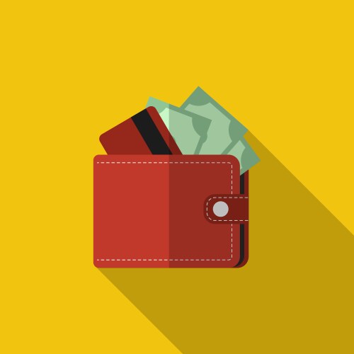 flat wallet with card and cash long shadow vector image