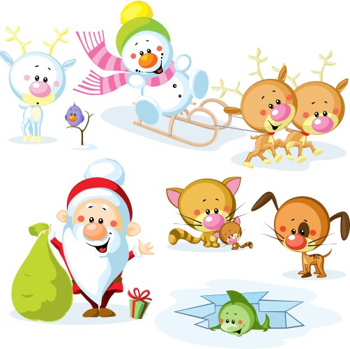 Cute Christmas Animals and Santa Vector Image