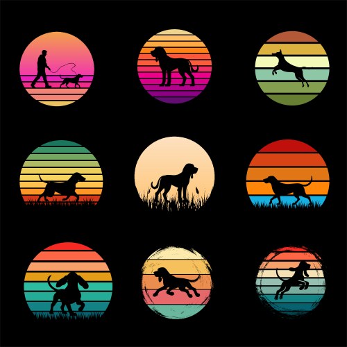 Bloodhound retro sunset bundle Vector Image