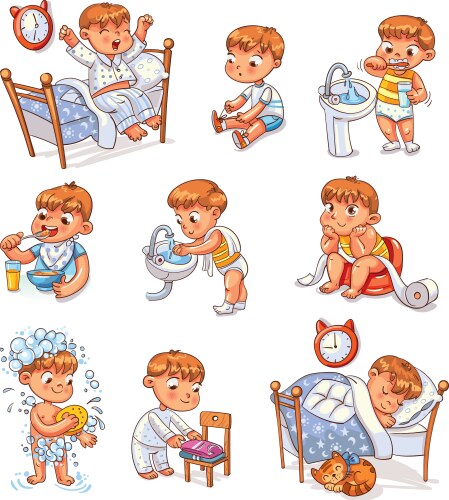 cartoon kid daily routine activities set vector image vector image