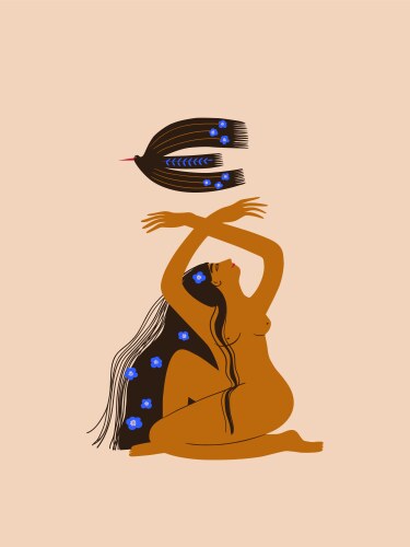 Woman with Bird - Freedom & Femininity Vector Image