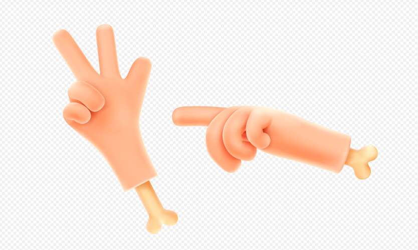 3d render hand gestures palm with bone pointing vector