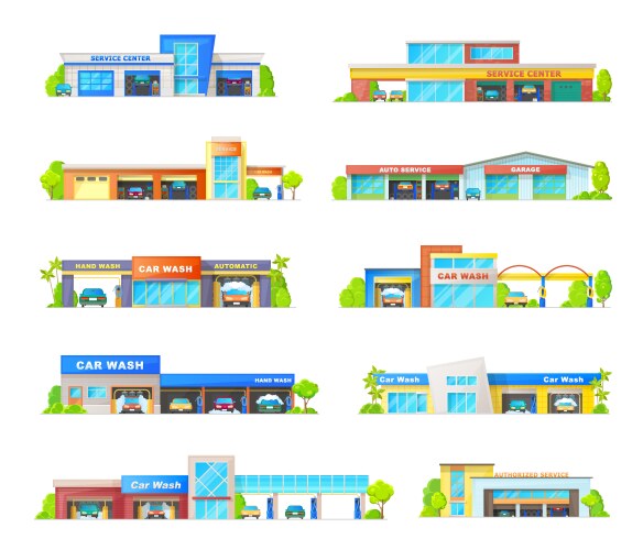 Car wash and garage station service buildings vector image