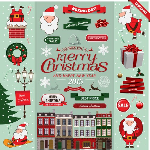 set of christmas decorative design elements vector