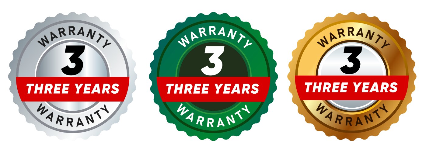 three 3 years warranty badge emblem seal set vector image