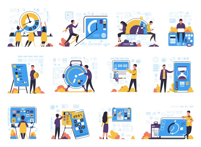 Time Management Flat Icons – Royalty-Free Vector | VectorStock