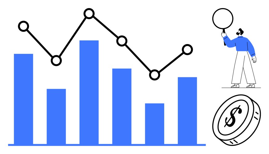 Data analytics with bar graphs line chart vector image