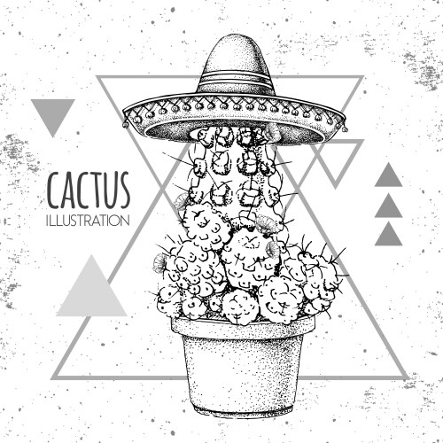 Hand drawing cactus in sombrero hat Vector Image