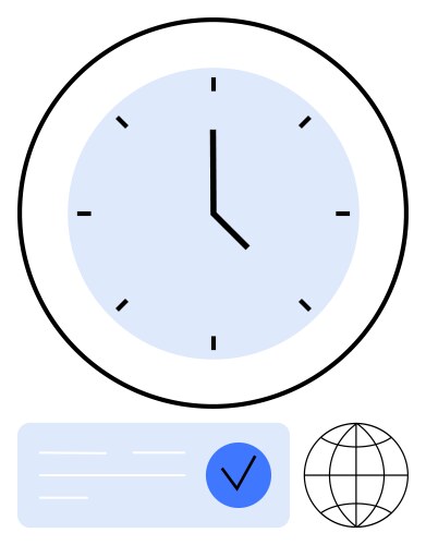 Clock displaying 3 oclock with checklist and globe vector image