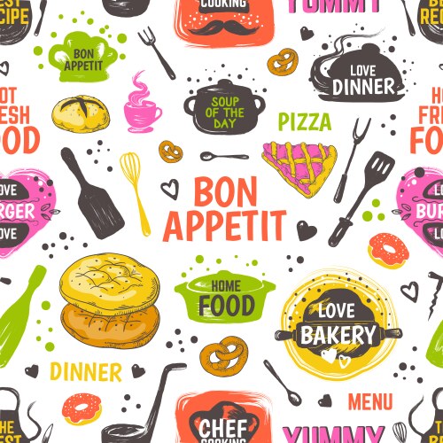 Colored food doodle Royalty Free Vector Image - VectorStock