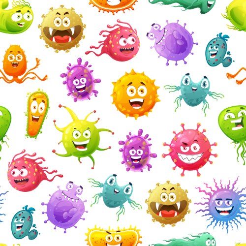 Viruses microbes germs cartoon seamless pattern vector image