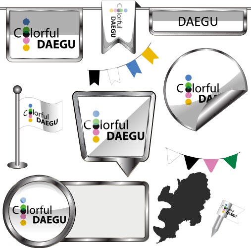 glossy icons with flag of daegu south korea vector image