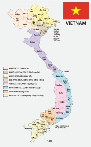 Vietnam Political Map with Flag Vector Image