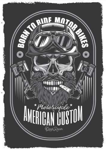 Vintage Biker Skull Poster Vector Image