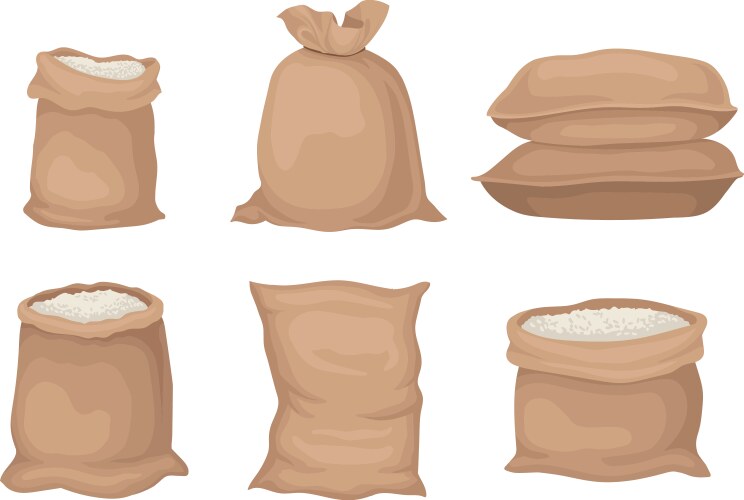 Burlap sacks with rice or flour set Vector Image