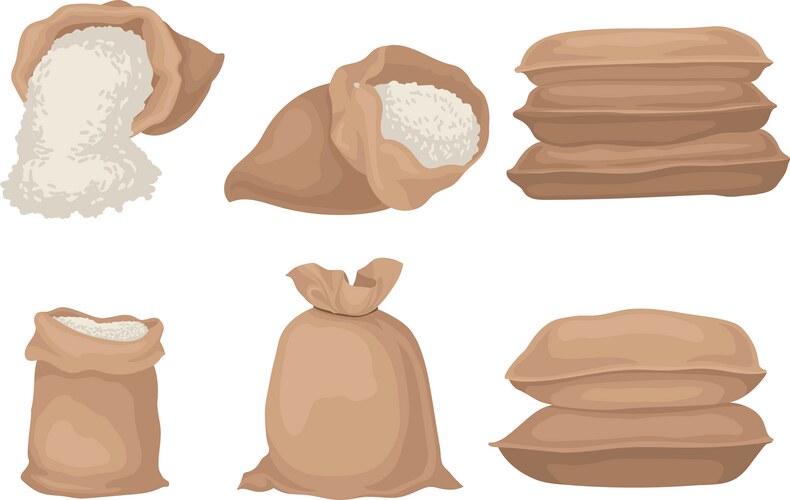 Burlap sacks with rice or flour set Vector Image