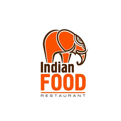 Indian restaurant icon orange elephant and trunk vector image