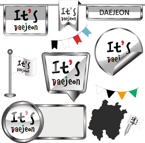 Glossy icons with flag of daejeon south korea vector image