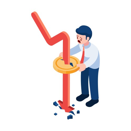 isometric financial graph piercing through money vector