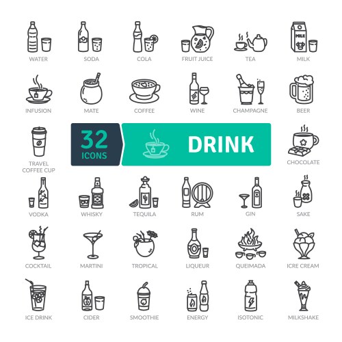 types drink icons set vector image