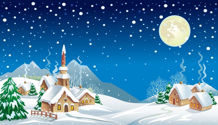 christmas night in the village vector image vector image