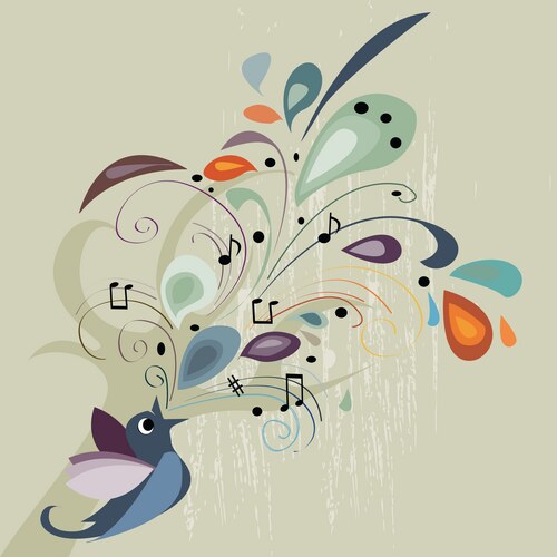 Musical Swirls - Bird Motif Vector Image