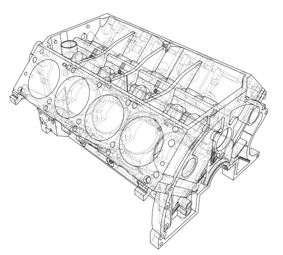 Engine block sketch rendering of 3d vector image