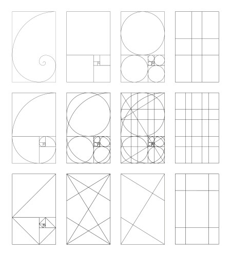 Method golden sections fibonacci array and number vector image